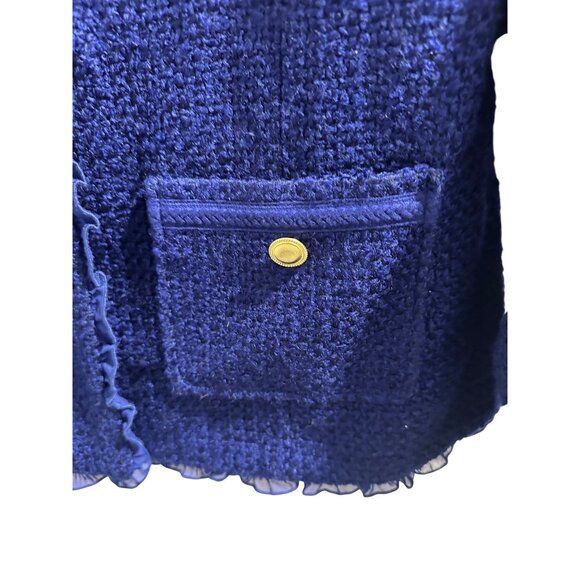 ✌️ 2/$40 ✌️ Joan Rivers Textured Blue Bouclé Jacket, Gold Buttons Size 12 - Picture 2 of 9
